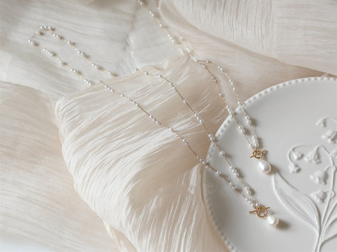 pearl bead rosary chain necklace,