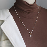 22" Baroque Freshwater Pearl Necklace, OT Clasp, Pearl Beads Rosary Chain Necklace, Titanium Steel Jewelry AL948