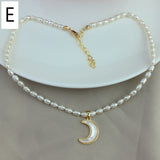 16" White Shell Virgin Mary Pendant & Natural Freshwater Pearl Beads Necklace, Crescent Moon Necklace AL950