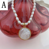 16" White Shell Virgin Mary Pendant & Natural Freshwater Pearl Beads Necklace, Crescent Moon Necklace AL950