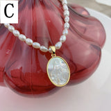 16" White Shell Virgin Mary Pendant & Natural Freshwater Pearl Beads Necklace, Crescent Moon Necklace AL950