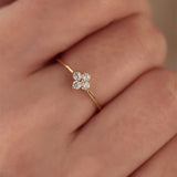 S925 Sterling Silver Four Leaf Clover Ring Zircon Ring, 18k Gold Plated Thin Ring, Lucky Lady Fashion Jewelry AL951