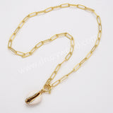 20“ Gold Plated Natural Cowrie Shell Pendant Necklace, Beach Shell Summer Jewelry Necklace AL956