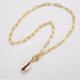 20“ Gold Plated Natural Cowrie Shell Pendant Necklace, Beach Shell Summer Jewelry Necklace AL956