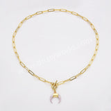 20" Gold Plated White Shell Horn Necklace, Natural White Crescent Moon Necklace AL957