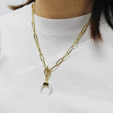 20" Gold Plated White Shell Horn Necklace, Natural White Crescent Moon Necklace AL957