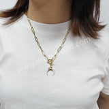 20" Gold Plated White Shell Horn Necklace, Natural White Crescent Moon Necklace AL957