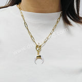 20" Gold Plated White Shell Horn Necklace, Natural White Crescent Moon Necklace AL957