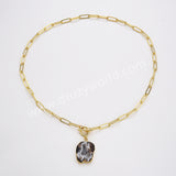 20" Gold Plated Irregular Agate Druzy Slice Pendant Necklace, Natural Drusy Crystal Necklace AL958