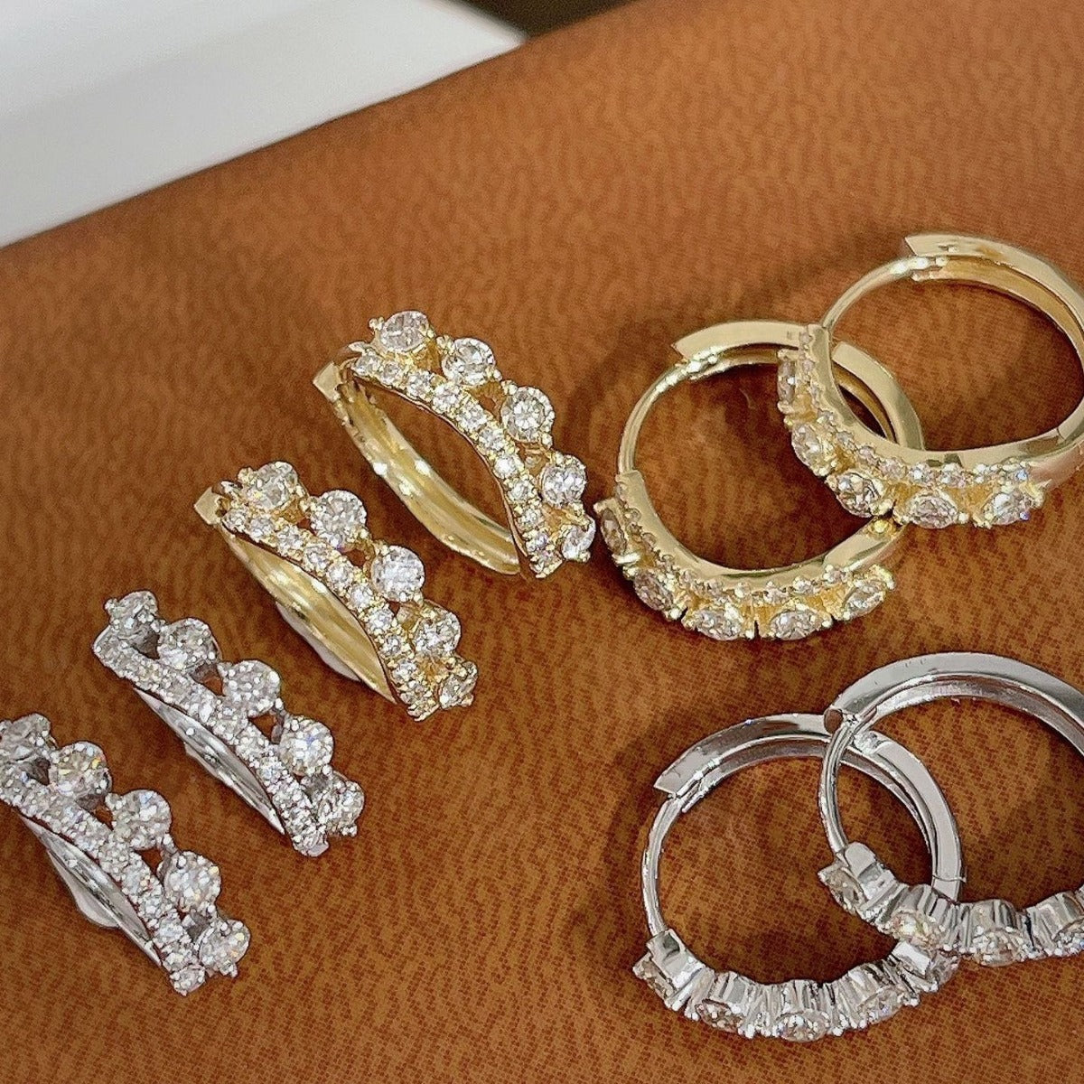Princess Crown - S925 Sterling Silver Zircon Earrings, 14k Gold CZ Ear Buckle Crown Earrings AL959
