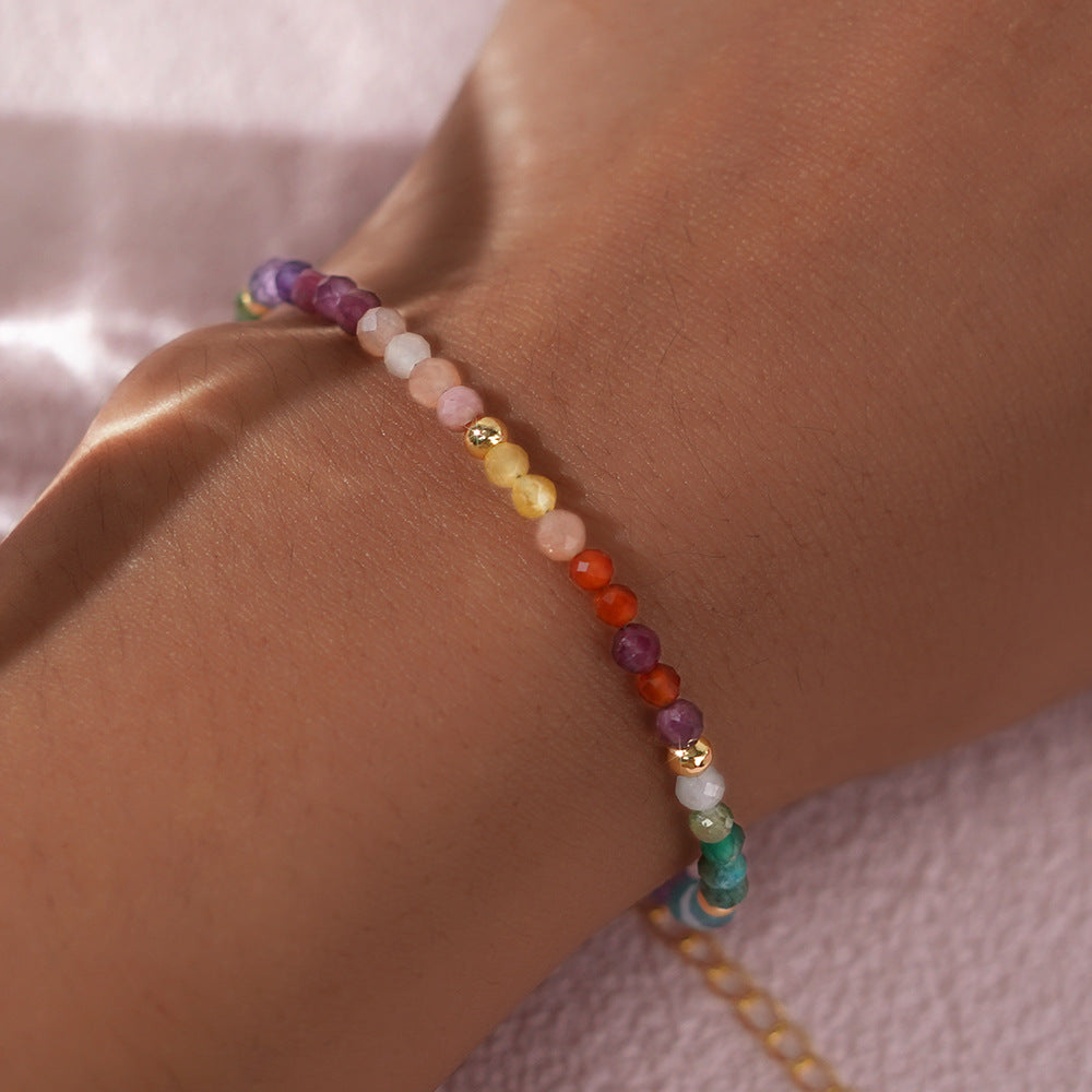Bohemian 3mm Rainbow Natural Stones & Miyuki Beads Friendship Bracelet, Handmade Boho Summer Beach Jewelry AL960