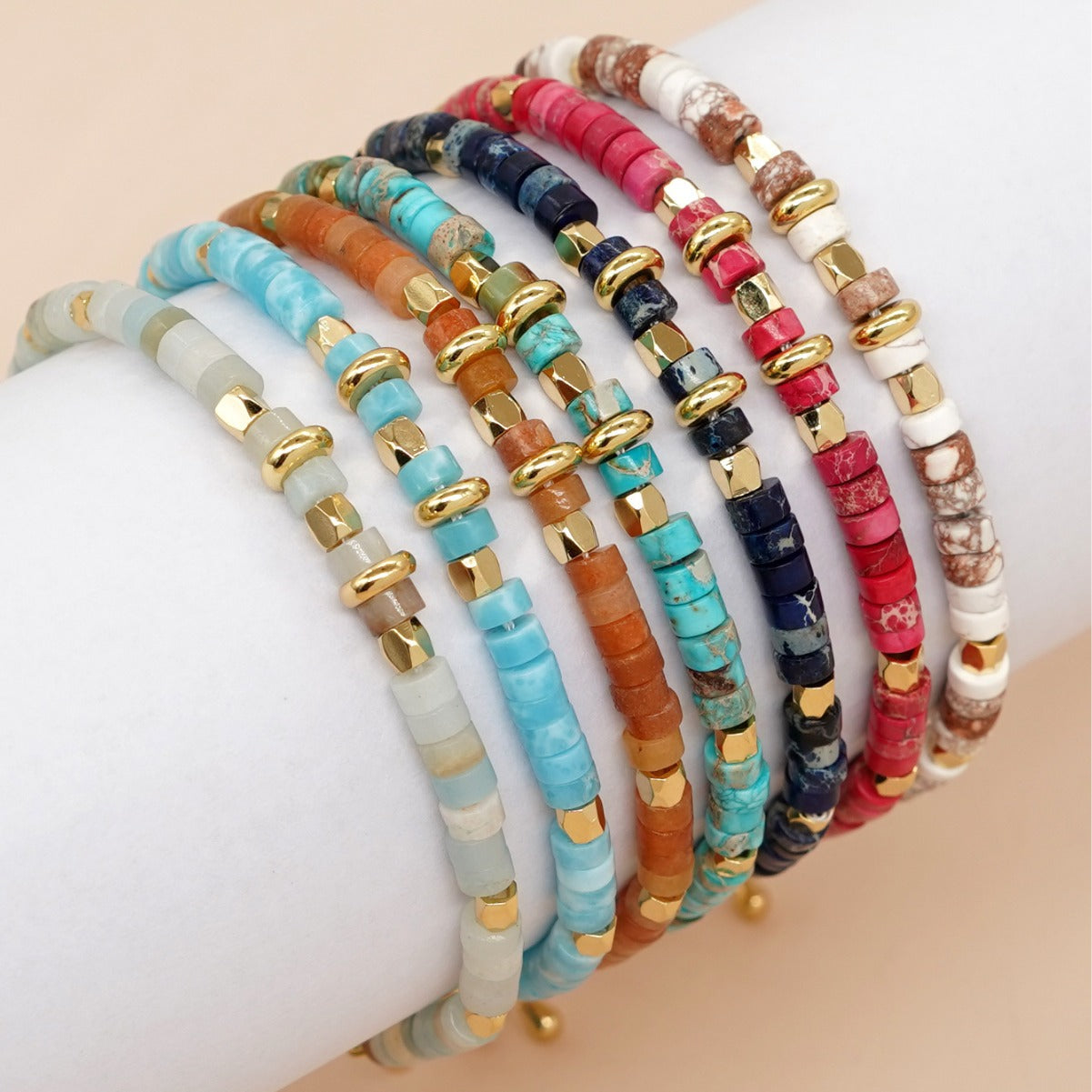 Bohemain Rainbow Natural Stones Beads Friendship Bracelet, Handmade Boho Summer Jewelry AL961