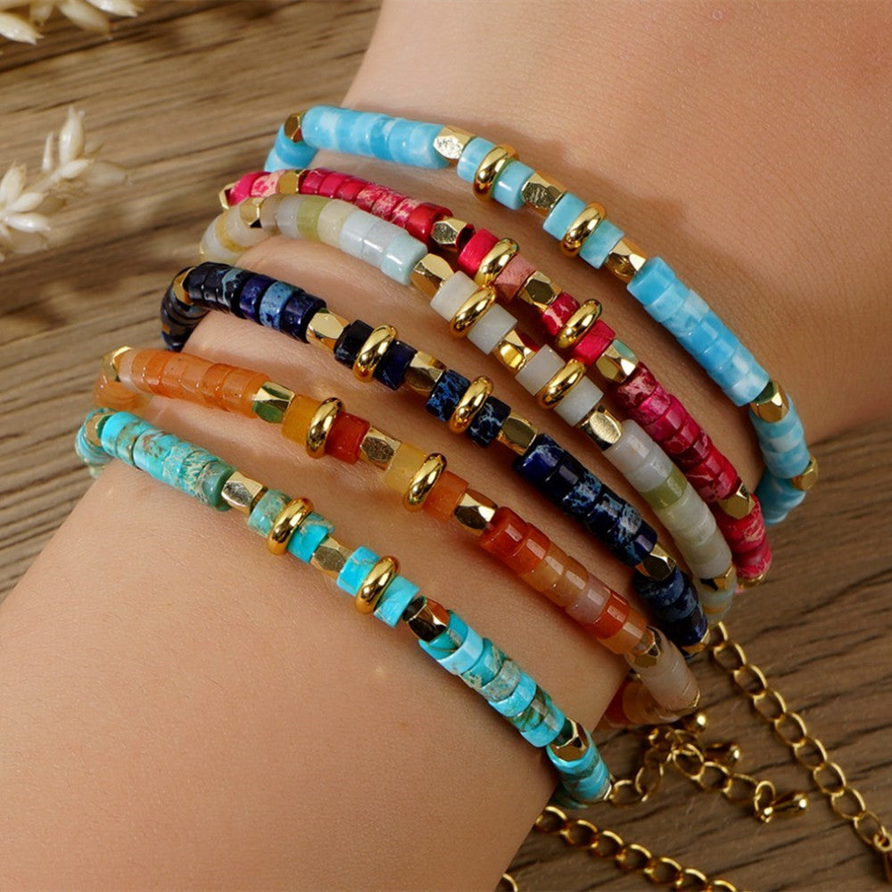 Bohemain Rainbow Natural Stones Beads Friendship Bracelet, Handmade Boho Summer Jewelry AL961