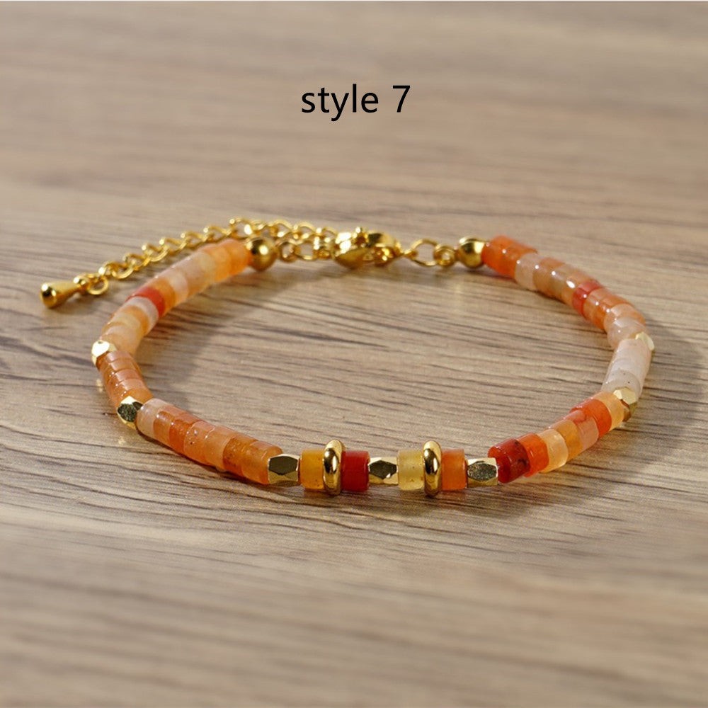Bohemain Rainbow Natural Stones Beads Friendship Bracelet, Handmade Boho Summer Jewelry AL961