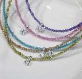 16" Skinny Rainbow Zircon Faceted Beaded Necklace Zircon Necklace, S925 Sterling Silver Summer Jewelry Necklace AL962