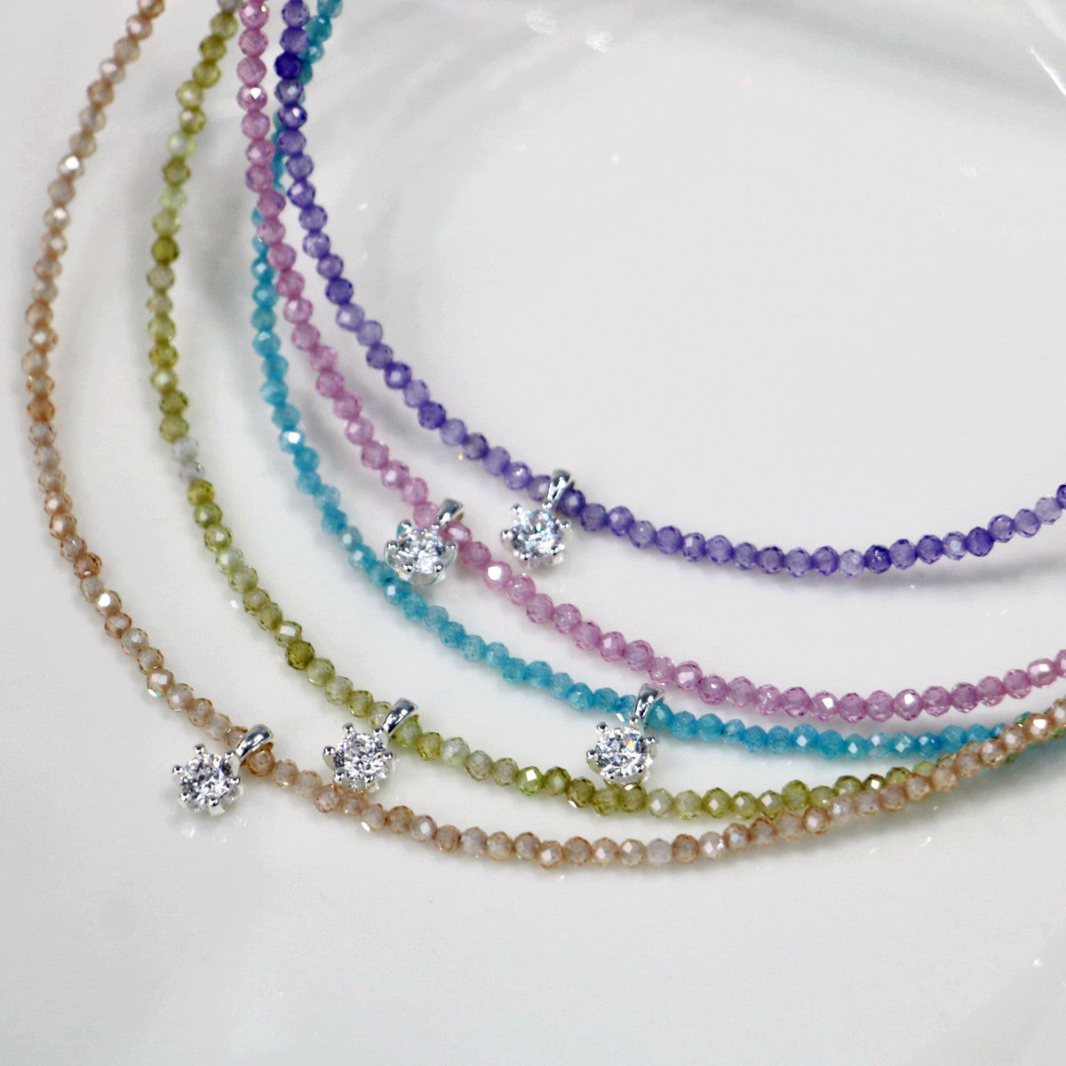 16" Skinny Rainbow Zircon Faceted Beaded Necklace Zircon Necklace, S925 Sterling Silver Summer Jewelry Necklace AL962