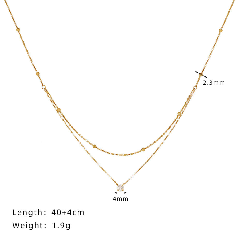 16" Dainty Small Zircon & Gold Beads Necklace CZ Necklace, Titanium Steel Jewelry Necklace AL964