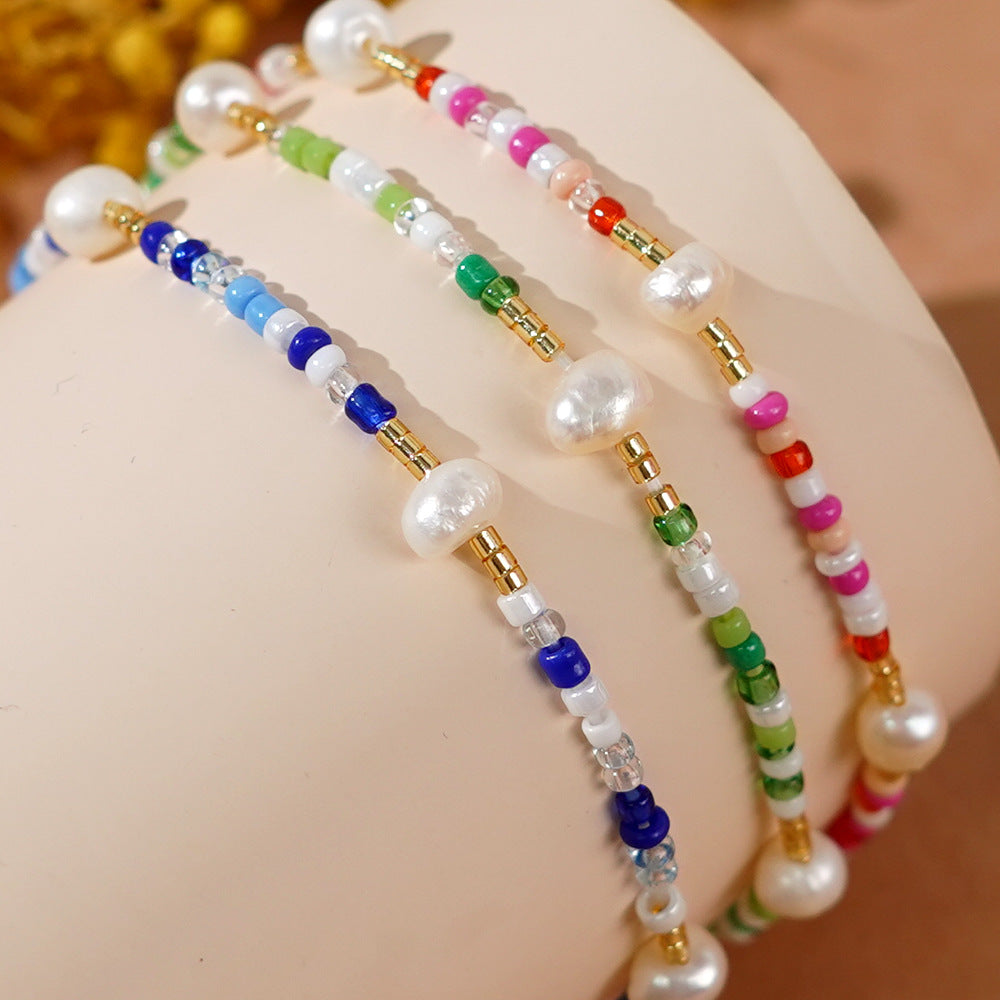 Bohemain Rainbow Fresh Water Pearl & Miyuki Beads Friendship Bracelet, Handmade Boho Summer Jewelry AL965