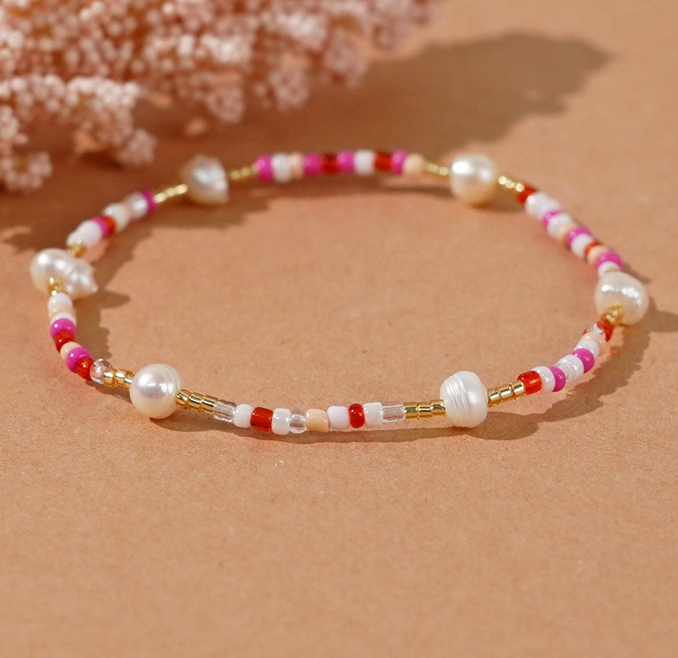 Bohemain Rainbow Fresh Water Pearl & Miyuki Beads Friendship Bracelet, Handmade Boho Summer Jewelry AL965