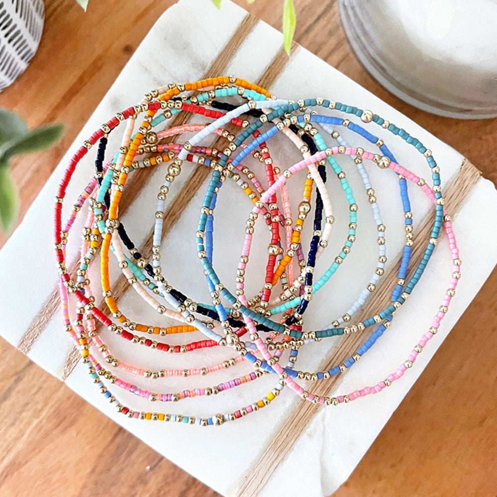 Bohemian Skinny Rainbow Miyuki Beads Stretch Bracelet, Couple Friendship Bracelet, Handmade Boho Summer Jewelry AL968