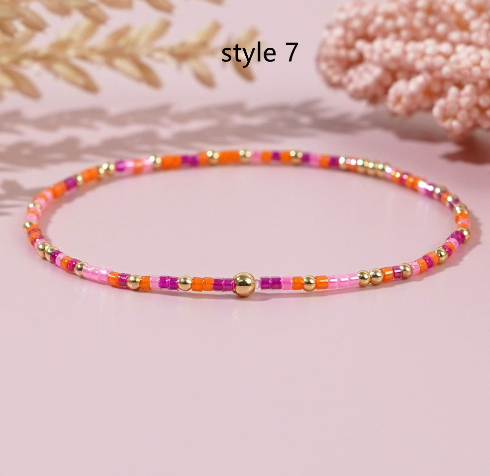 Bohemian Skinny Rainbow Miyuki Beads Stretch Bracelet, Couple Friendship Bracelet, Handmade Boho Summer Jewelry AL968