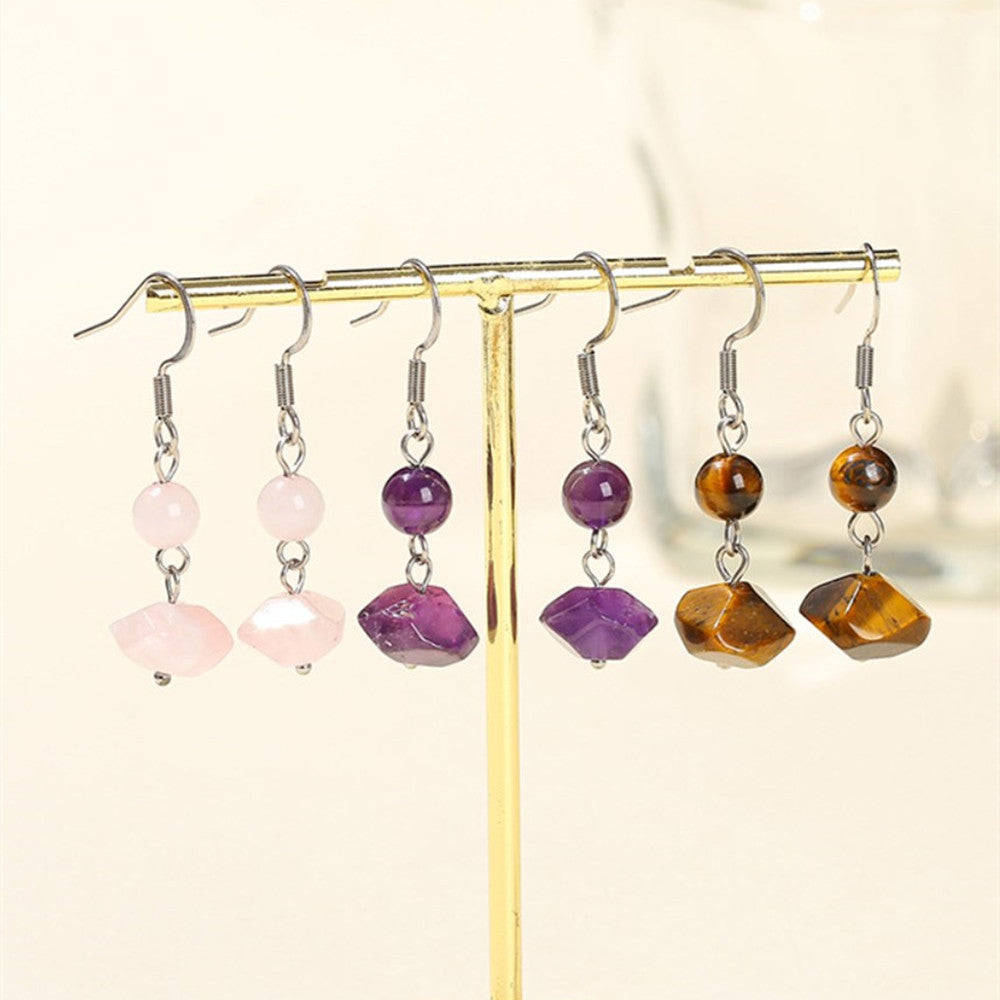 Irregular Amethyst Beads Dangle Earrings, Stainless Steel Ear Hook, Gemstone Jewelry Earring AL969