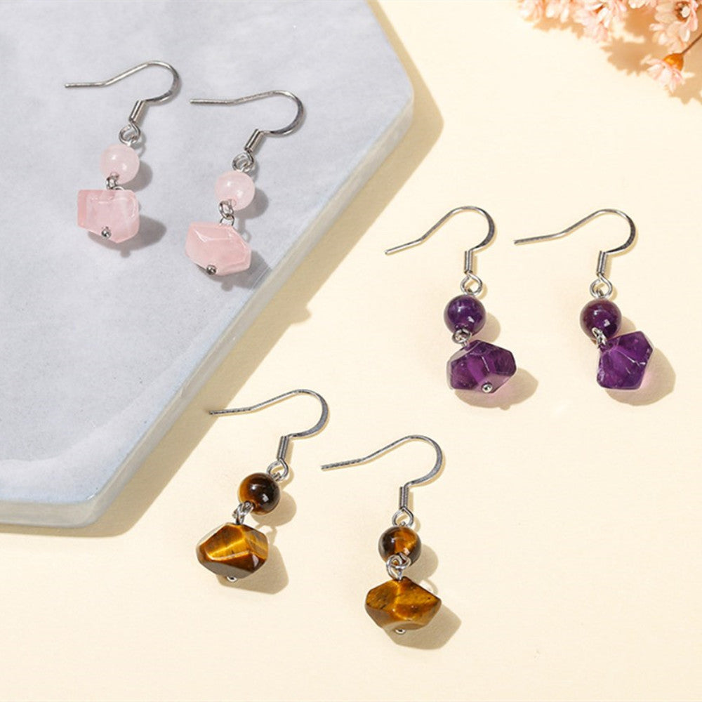 Irregular Amethyst Beads Dangle Earrings, Stainless Steel Ear Hook, Gemstone Jewelry Earring AL969