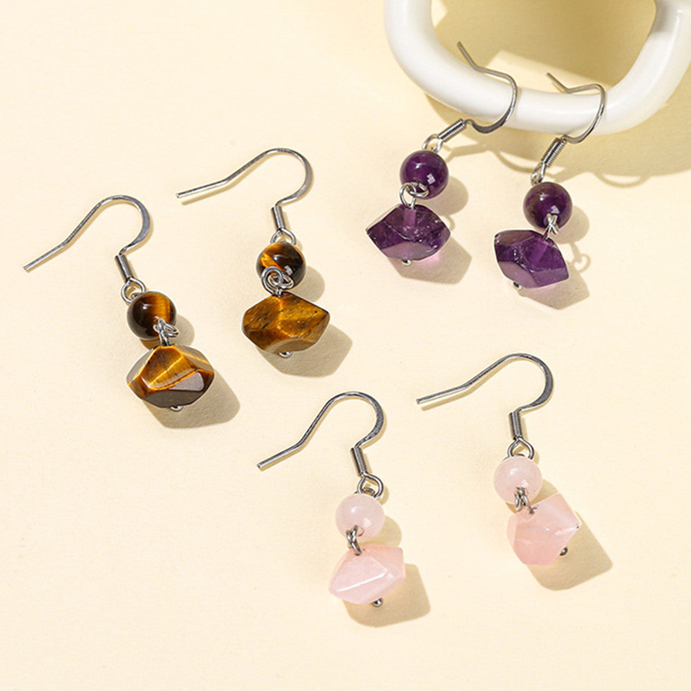 Irregular Amethyst Beads Dangle Earrings, Stainless Steel Ear Hook, Gemstone Jewelry Earring AL969