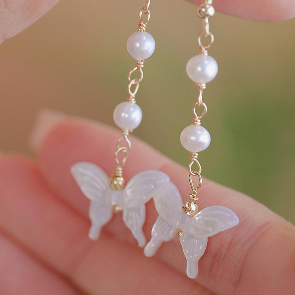 Gold Plated Natural Fresh Water Pearl Shell Butterfly Earrings, Lady Fashion Jewelry AL970