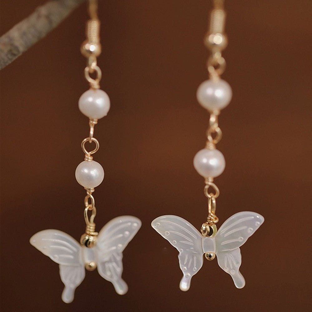 Gold Plated Natural Fresh Water Pearl Shell Butterfly Earrings, Lady Fashion Jewelry AL970