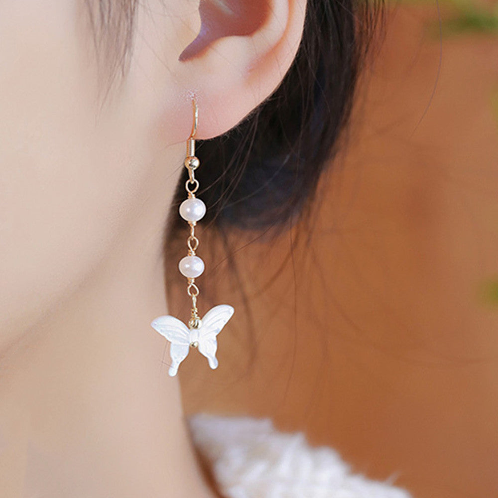 Gold Plated Natural Fresh Water Pearl Shell Butterfly Earrings, Lady Fashion Jewelry AL970