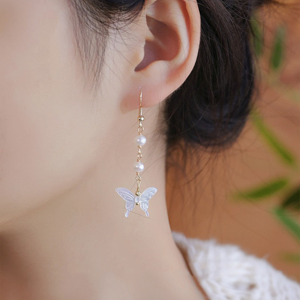 Gold Plated Natural Fresh Water Pearl Shell Butterfly Earrings, Lady Fashion Jewelry AL970