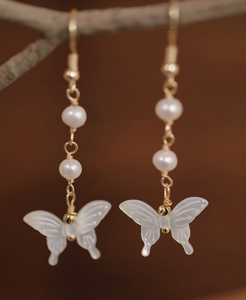 Gold Plated Natural Fresh Water Pearl Shell Butterfly Earrings, Lady Fashion Jewelry AL970