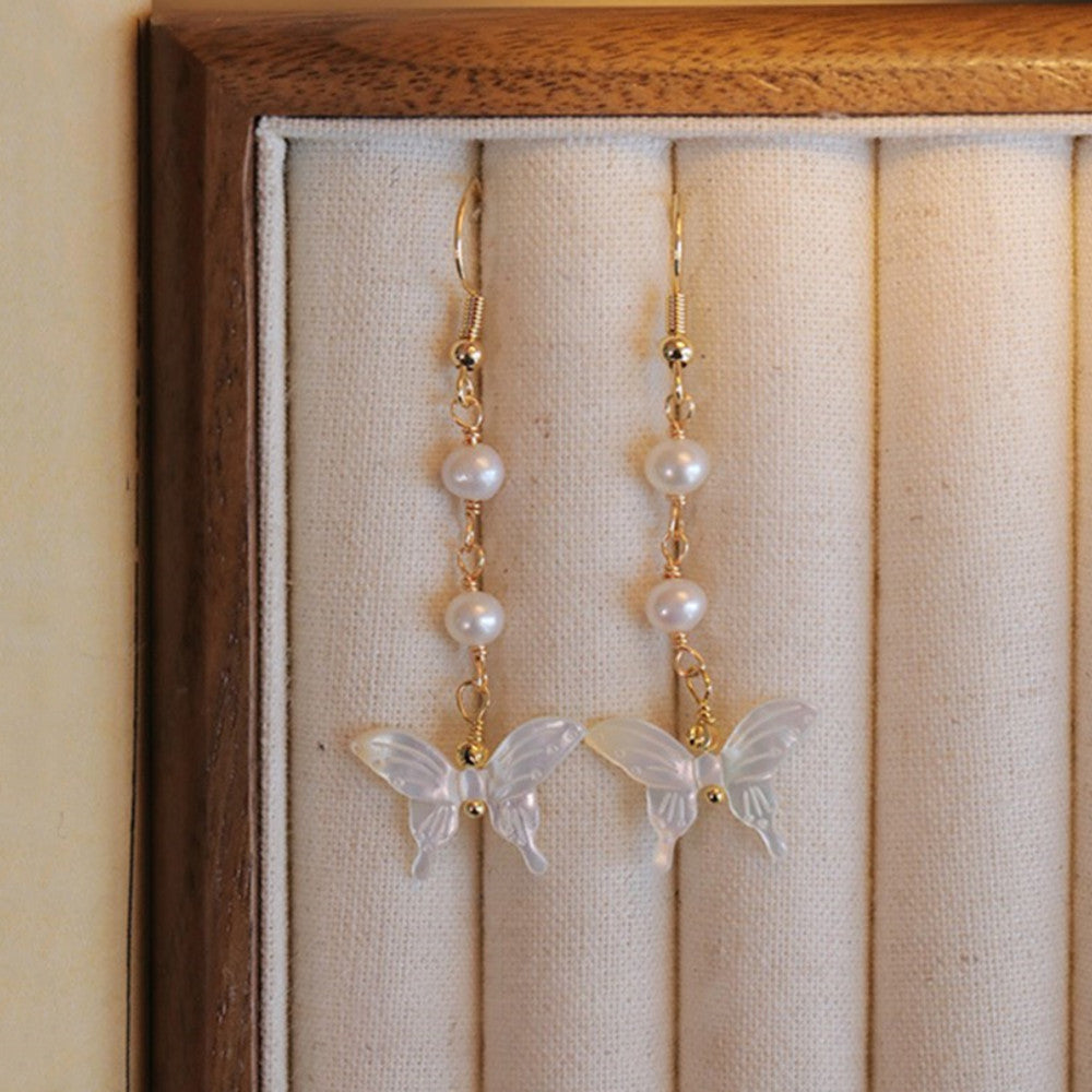 Gold Plated Natural Fresh Water Pearl Shell Butterfly Earrings, Lady Fashion Jewelry AL970