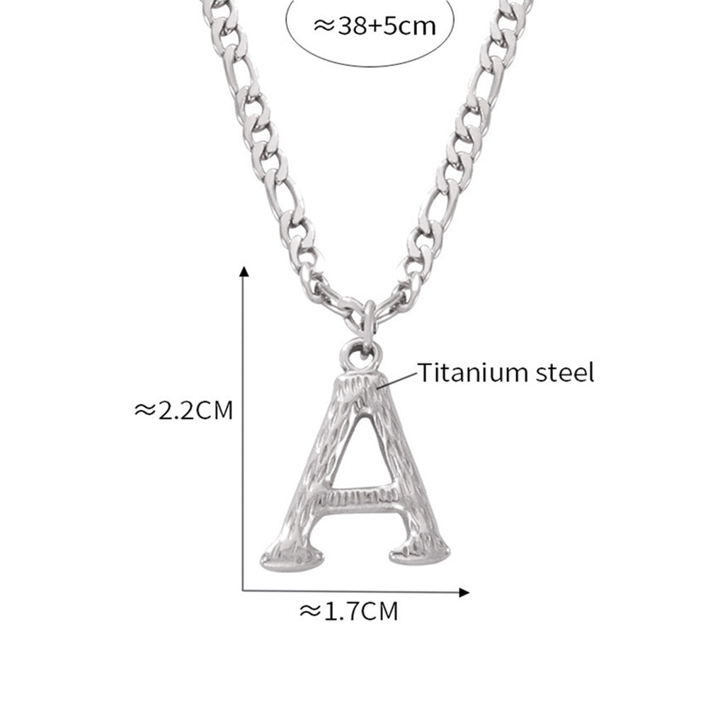 15“ Gold Titanium Steel Hammered Letter Pendant Necklace AL974