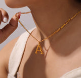 15“ Gold Hammered Initial 26 Letter Necklace, Titanium Steel Jewelry Necklace AL974