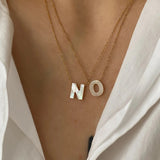 Titanium Steel Natural White Shell Letter Necklace, Beach Shell Summer Jewelry Neckalce AL975