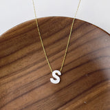 Titanium Steel Natural White Shell Letter Necklace, Beach Shell Summer Jewelry Neckalce AL975