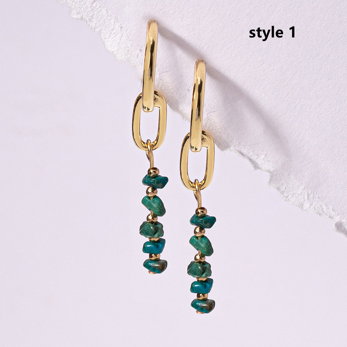 Gold Plated Rainbow Natural Stone Chips Dangle Earrings AL977