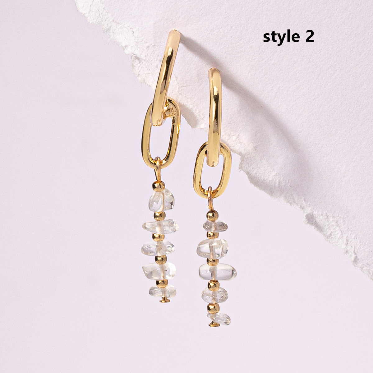 Gold Plated Rainbow Natural Stone Chips Dangle Earrings AL977