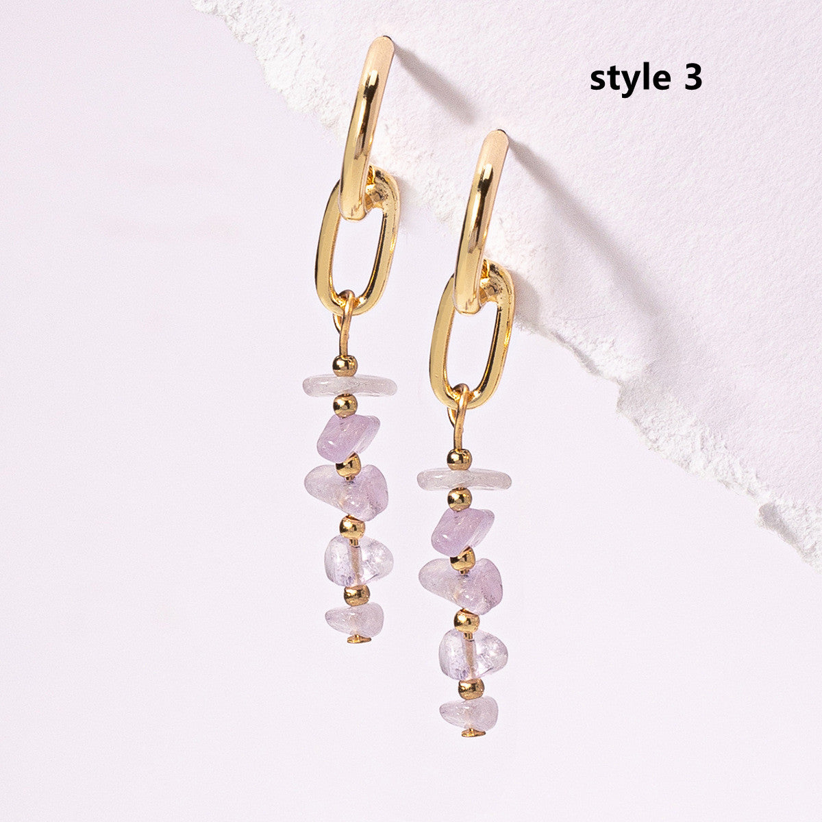 Gold Plated Rainbow Natural Stone Chips Dangle Earrings AL977