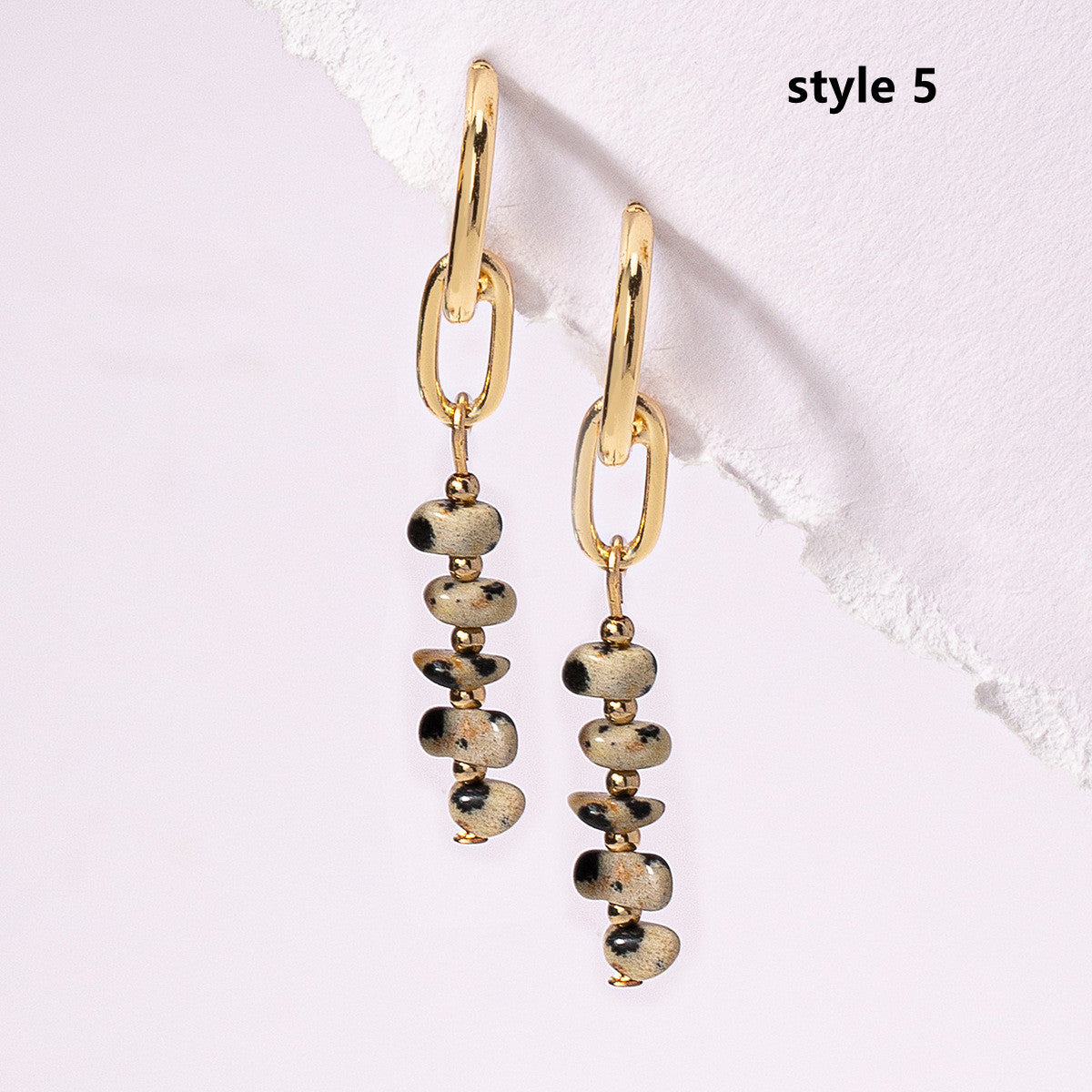 Gold Plated Rainbow Natural Stone Chips Dangle Earrings AL977