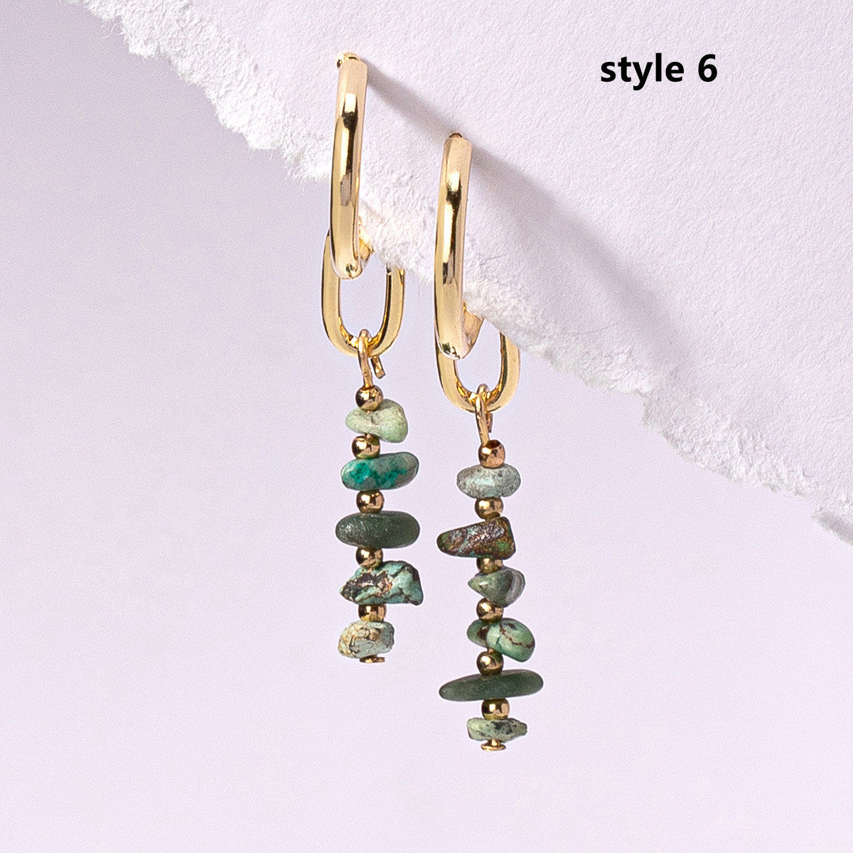 Gold Plated Rainbow Natural Stone Chips Dangle Earrings AL977