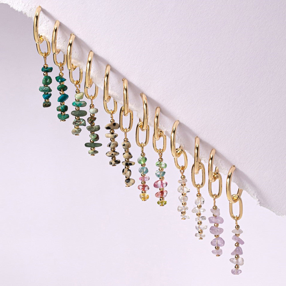 Gold Plated Rainbow Natural Stone Chips Dangle Earrings AL977