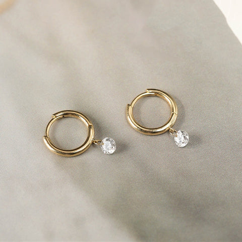 Dainty Round Zircon Dangle Earrings 925 Silver CZ Hoop Earring, 18k Gold Plated Jewelry AL979