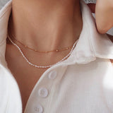 Irregular Natural Pearl Beads Necklace, Double Layer Gold Plated Satellite Chain Necklace AL984