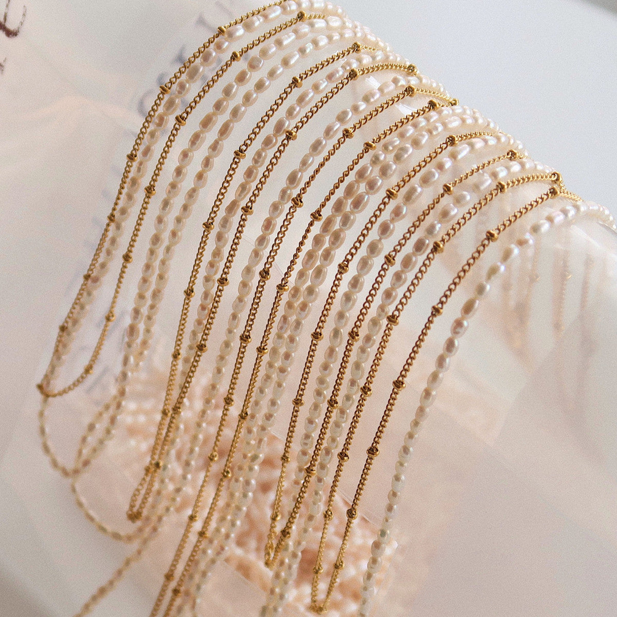 Irregular Natural Pearl Beads Necklace, Double Layer Gold Plated Satellite Chain Necklace AL984