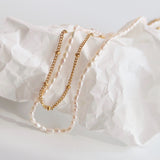 Irregular Natural Pearl Beads Necklace, Double Layer Gold Plated Satellite Chain Necklace AL984