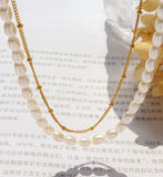 Irregular Natural Pearl Beads Necklace, Double Layer Gold Plated Satellite Chain Necklace AL984