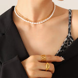 Irregular Natural Pearl Beads Necklace, Double Layer Gold Plated Satellite Chain Necklace AL984